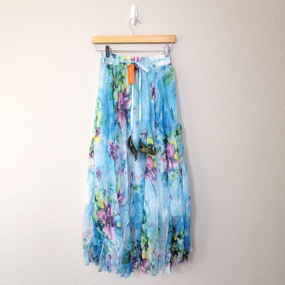 Floral Prairie Sheer Midi Skirt Approx Sz XS/S Boho Spring Fairy Flowy Feathers
